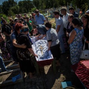 Funeral of a separatist fighter in Novoazovsk soon after the city was taken over by pro-Russian troops