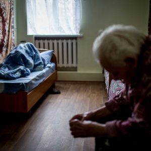 Patients of an elderly care institution near Blahodatne, Donetsk region were seen  in their room. 
Since Ukrainian government ordered all government institutions out of the conflict zone and cut all the supplies they solely depend on humanitarian aid