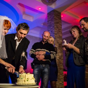 Wedding cake is cut at the rebel wedding
 in Gorlovka, Donetsk region, Ukrane