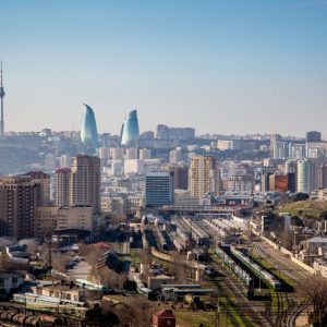 The Baku skyline seen from an unfinished skyscraper