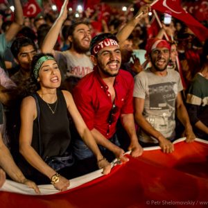 Pro-government supporters celebrate failed coup attempt in Taksim square of Istanbul, Turkey