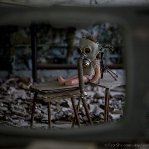 A visitor made installation in one of Pripyat city schools in Chernobyl exclusion zone, Ukraine