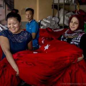 Flag factory workers pack their product for delivery. In the post-coup days factory produces 80000 Turkish flags daily to reflect the growing demand